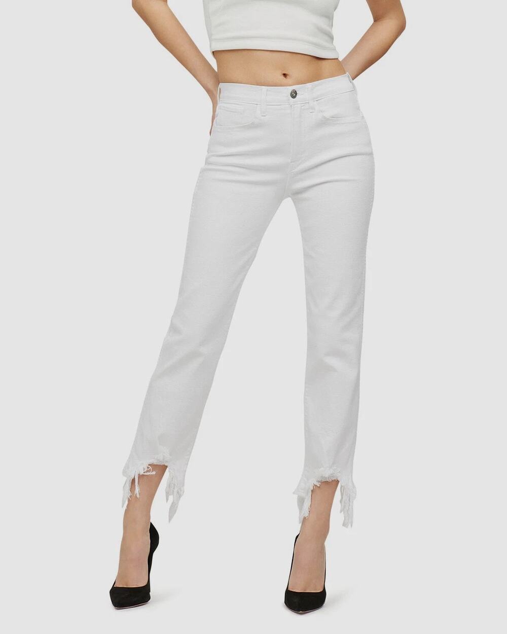 3X1 NYC White Skinny Leg Ankle Jeans Fringe Frayed Hem Distressed Size 27